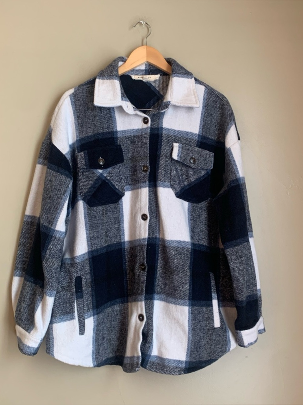 Blue Velvet Plaid Flannel Shacket Button Up Shirt Jacket Fall Coastal Small